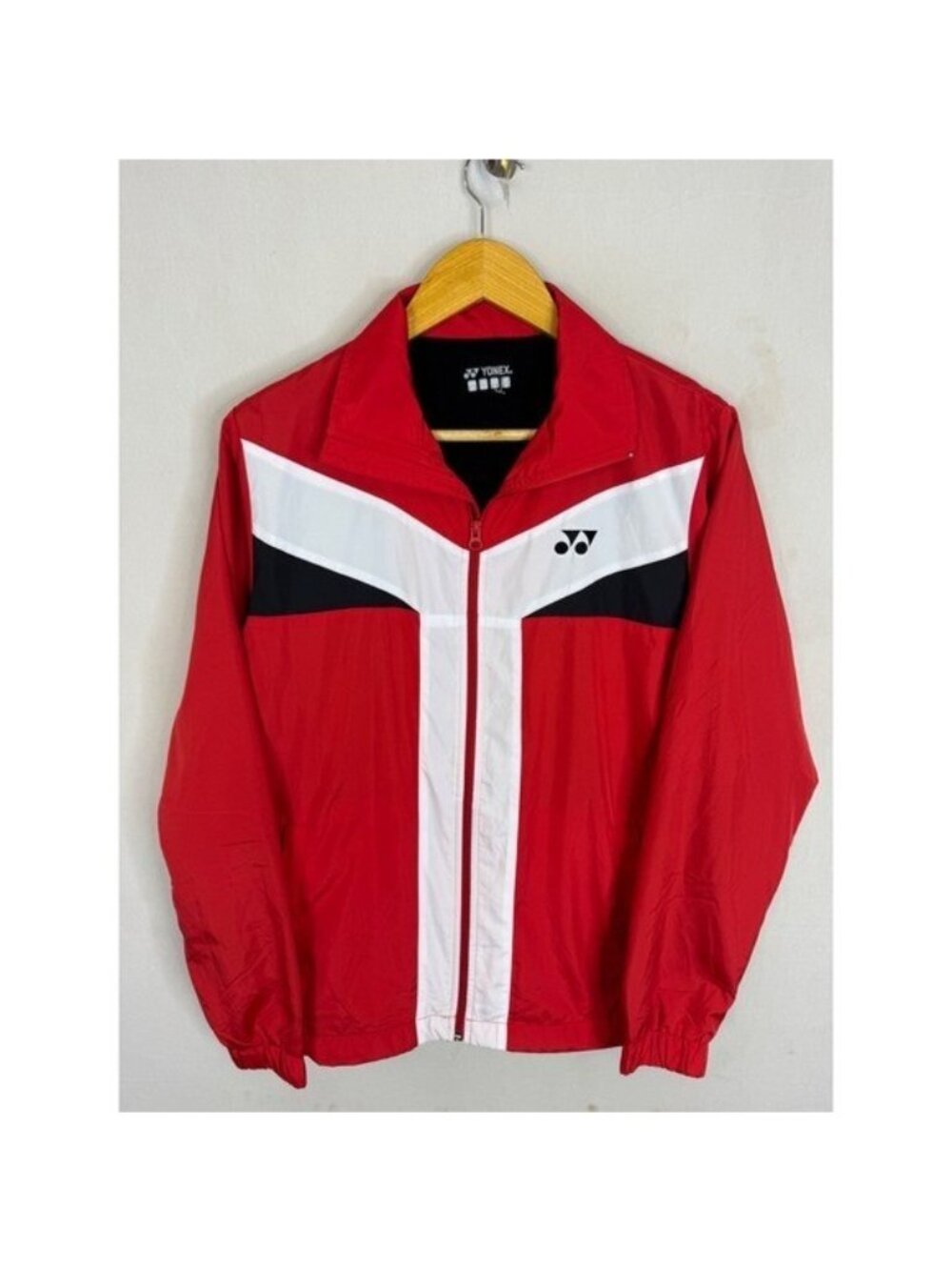 Yonex Red White Black Colorblock Full Zip Fleece Lined Windbreaker Jacket XXS